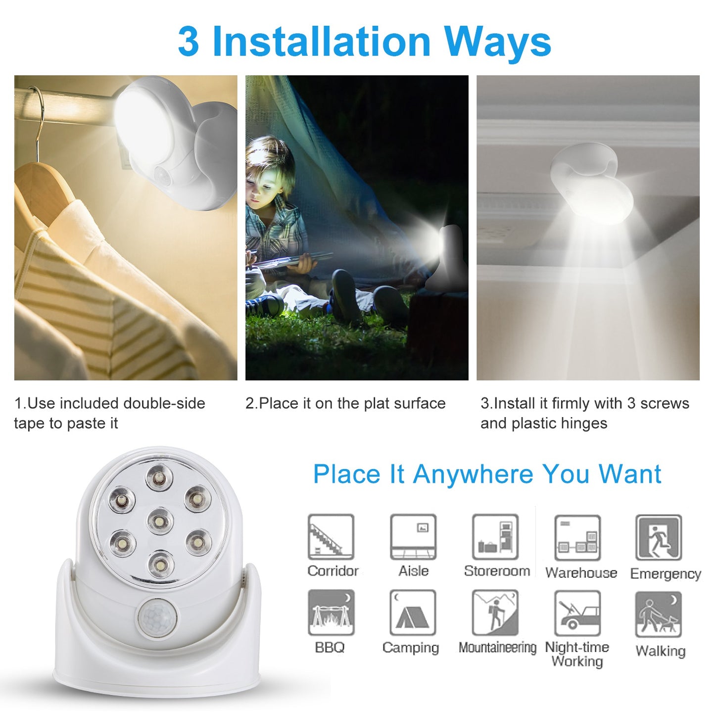 Wireless Motion Sensor LED Spotlight for Closet & Bathroom