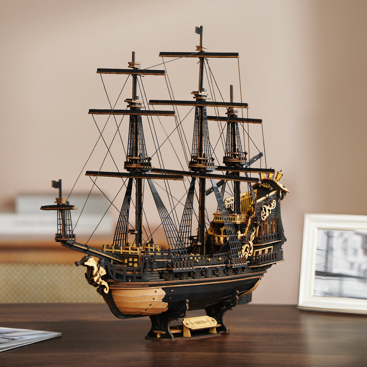 3D Wooden Ship Model Kit - DIY Nautical Puzzle With Moving Parts