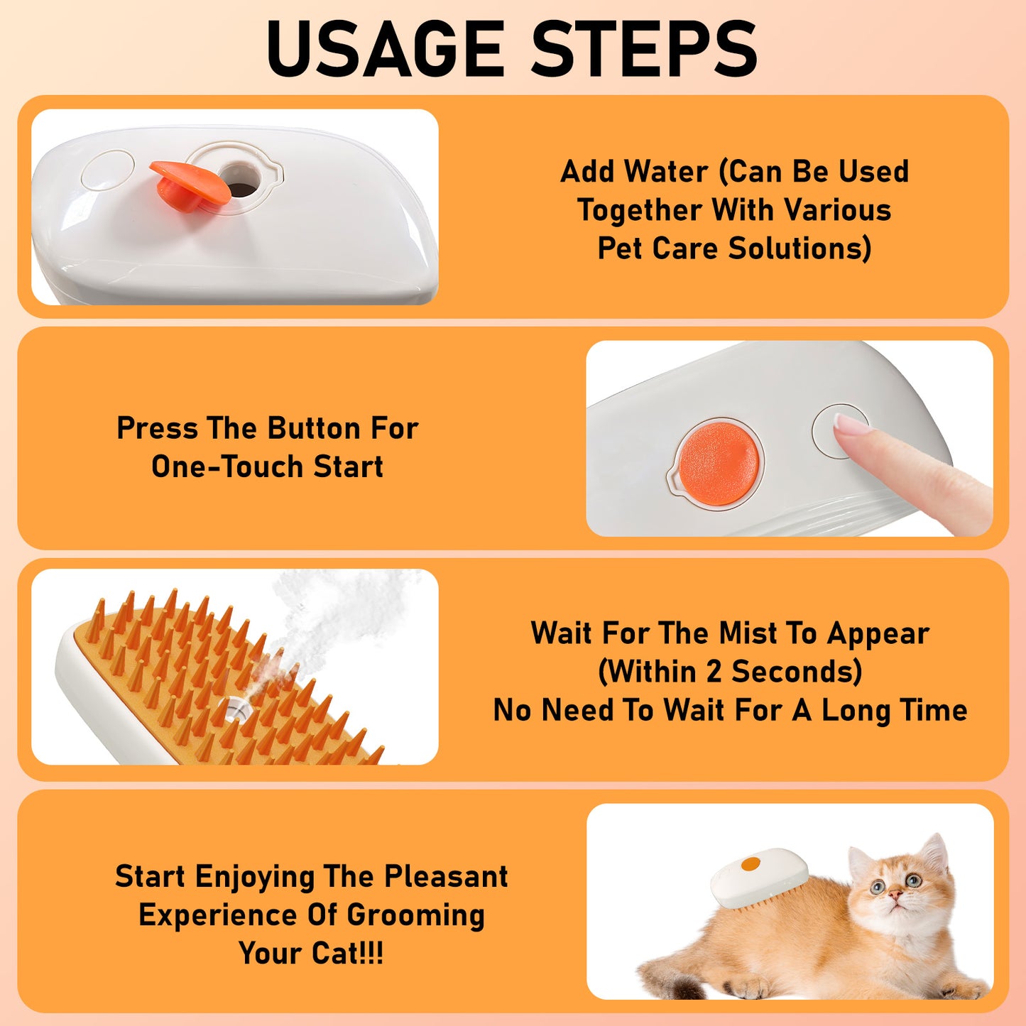 4-in-1 Steam Cat Brush for Gentle, Fur-Free Grooming