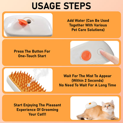 4-in-1 Steam Cat Brush for Gentle, Fur-Free Grooming