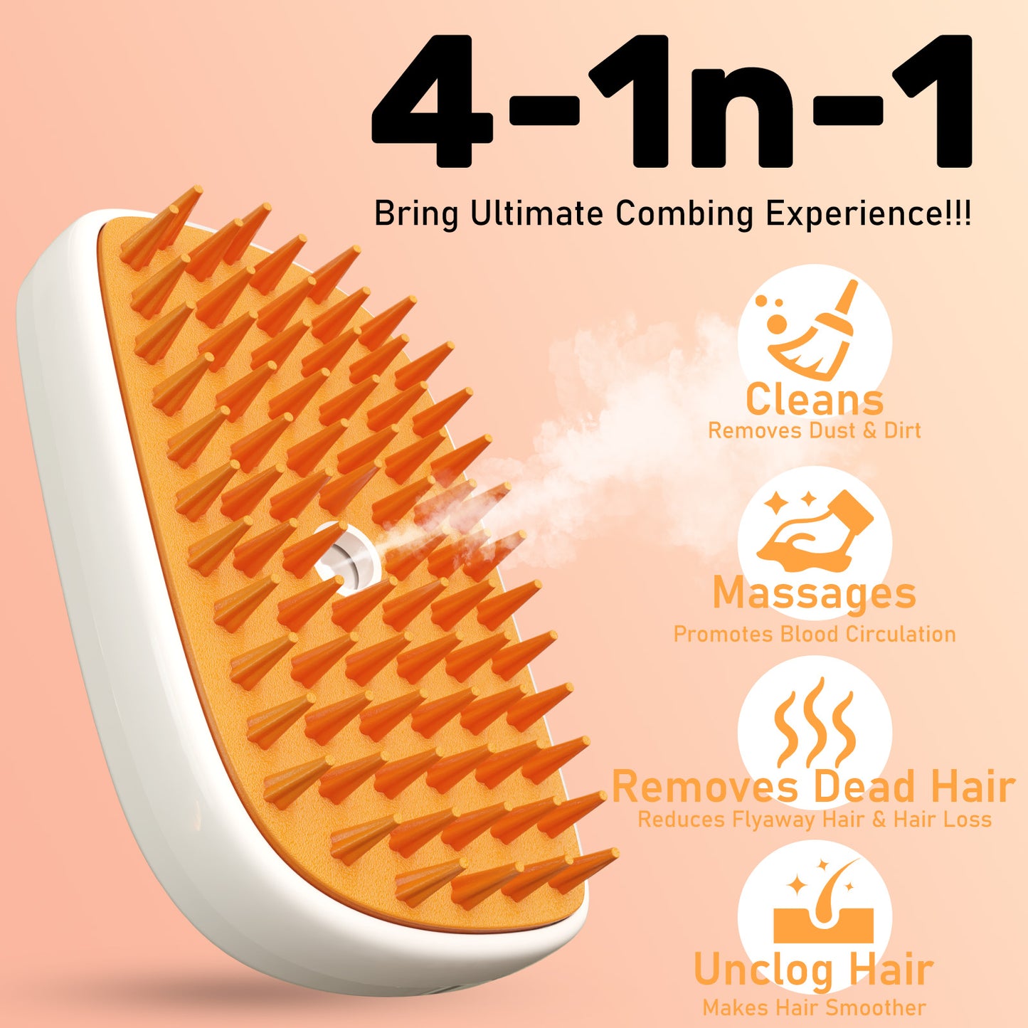 4-in-1 Steam Cat Brush for Gentle, Fur-Free Grooming