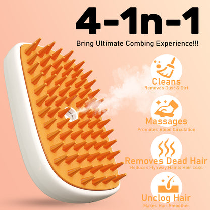 4-in-1 Steam Cat Brush for Gentle, Fur-Free Grooming