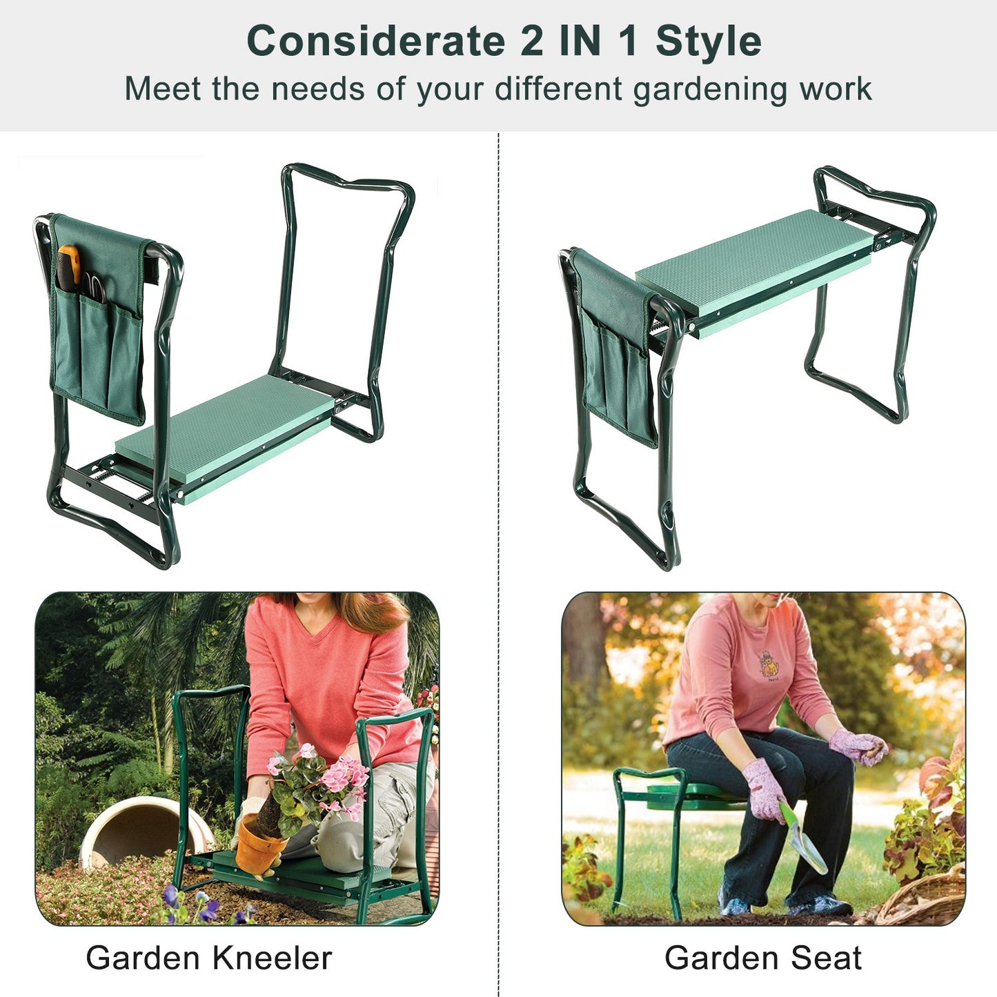 Foldable Garden Kneeler Seat With Kneeling Soft Cushion Pad