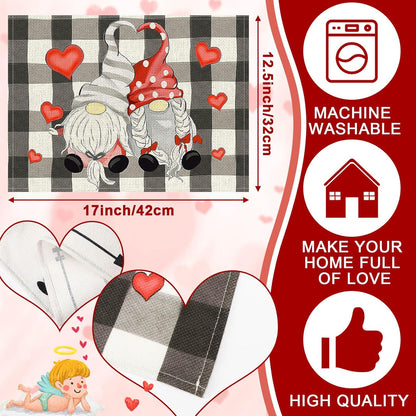 Heart & Gnome Valentine Placemats – Set of 4 for Family Gatherings