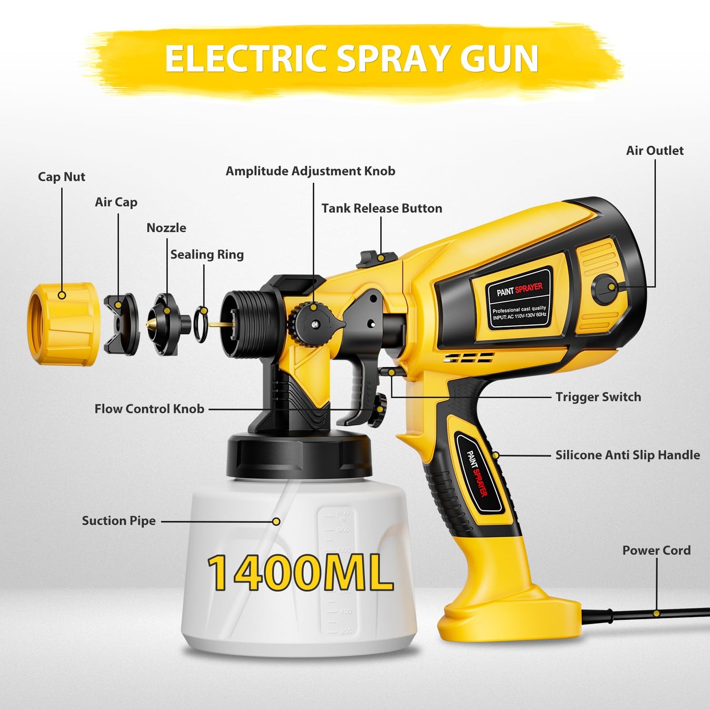 Powerful HVLP Spray Gun Electric With 4 Nozzles