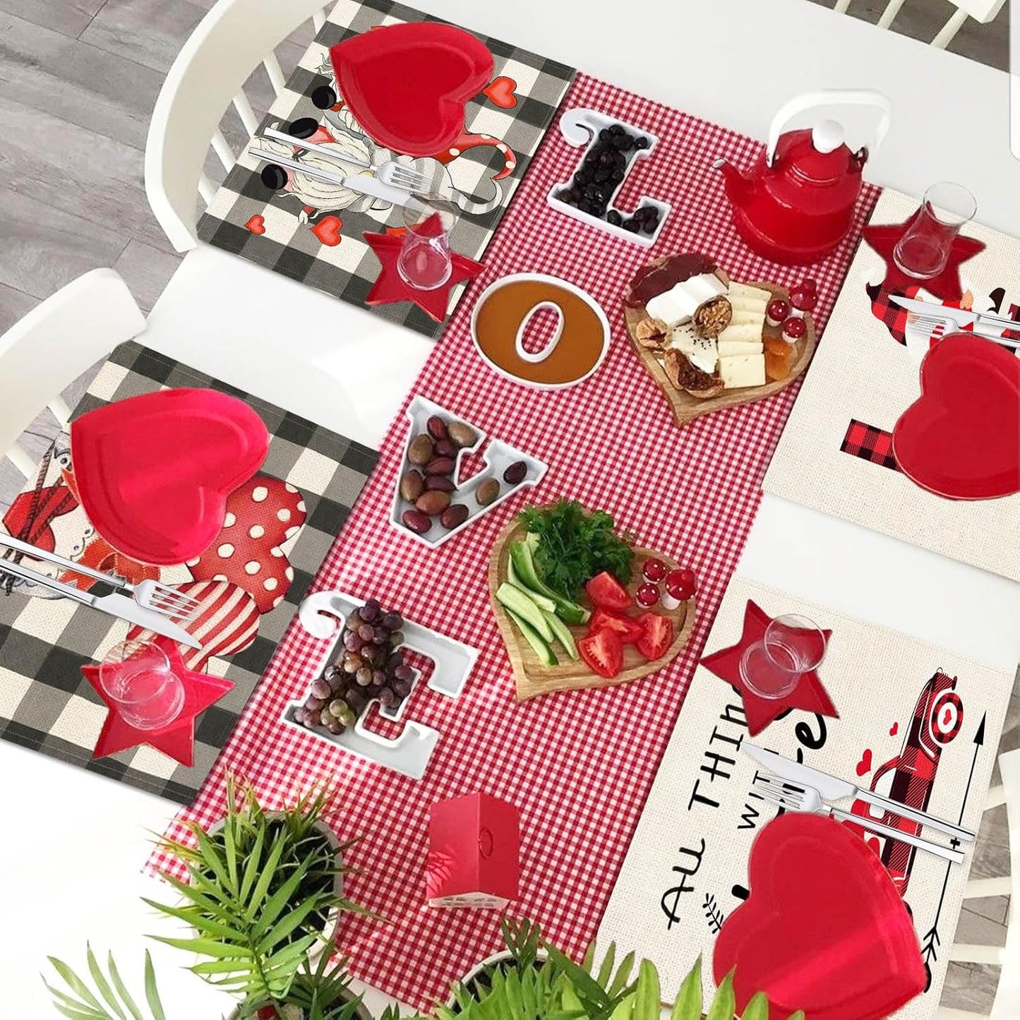 Heart & Gnome Valentine Placemats – Set of 4 for Family Gatherings