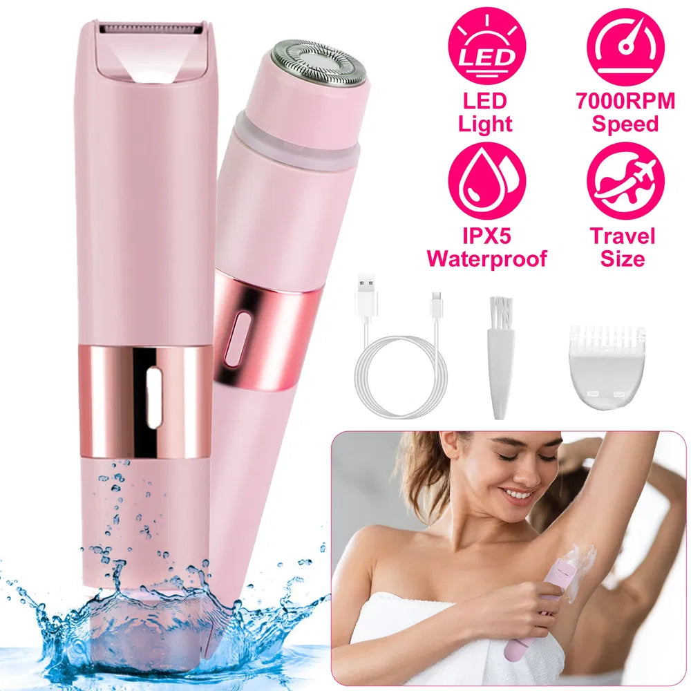 2 In 1 Bikini Trimmer For Women Dual Head Cordless Body Shaver IPX5 Waterproof Rechargeable