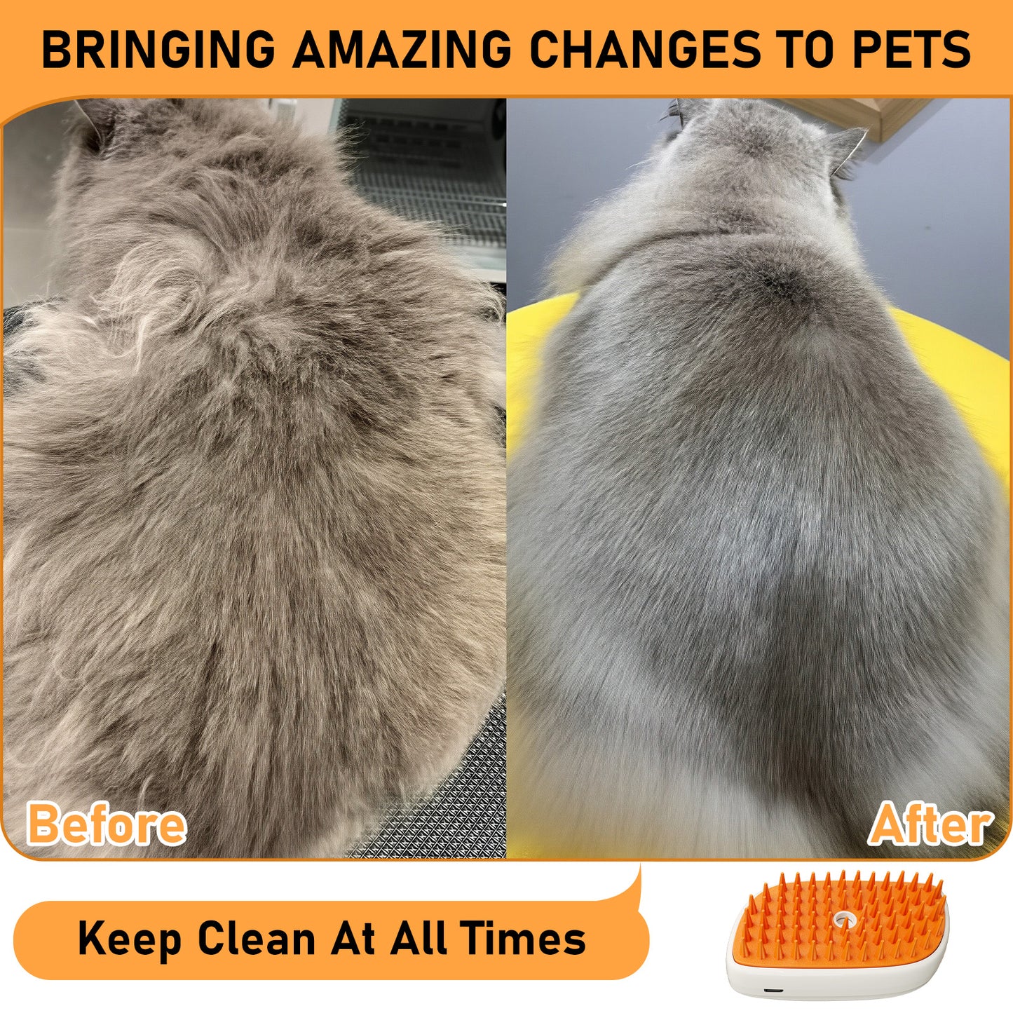 4-in-1 Steam Cat Brush for Gentle, Fur-Free Grooming