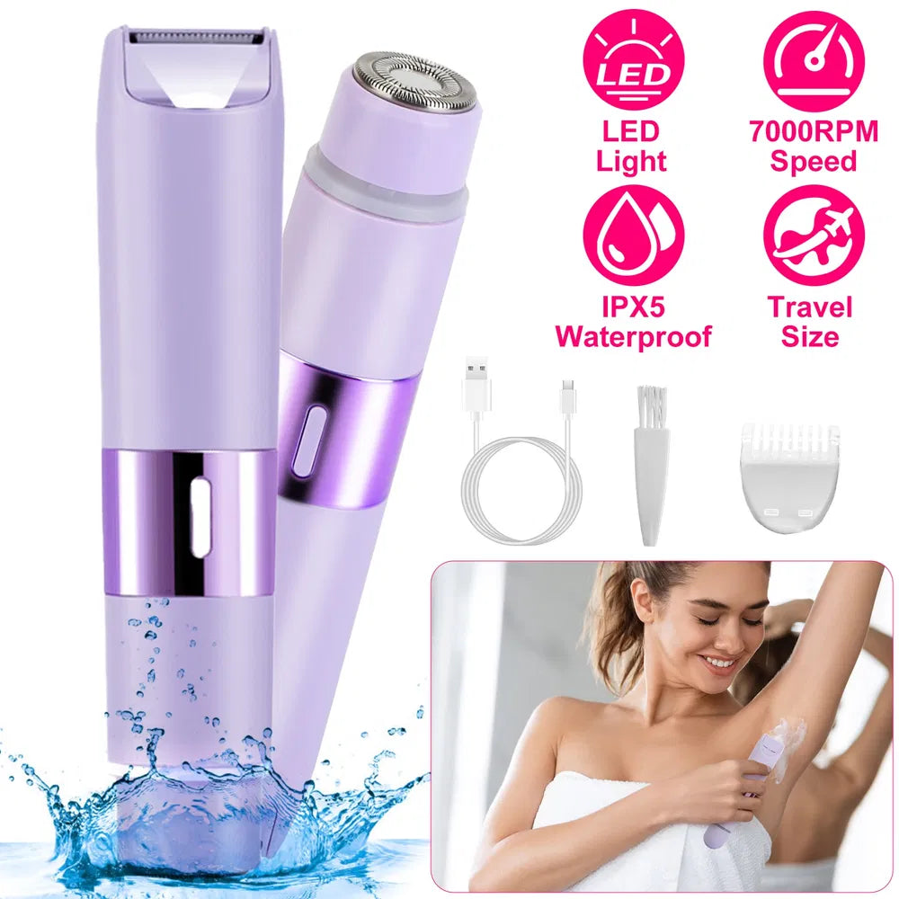 2 In 1 Bikini Trimmer For Women Dual Head Cordless Body Shaver IPX5 Waterproof Rechargeable