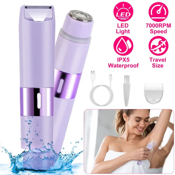 2 In 1 Bikini Trimmer For Women Dual Head Cordless Body Shaver IPX5 Waterproof Rechargeable