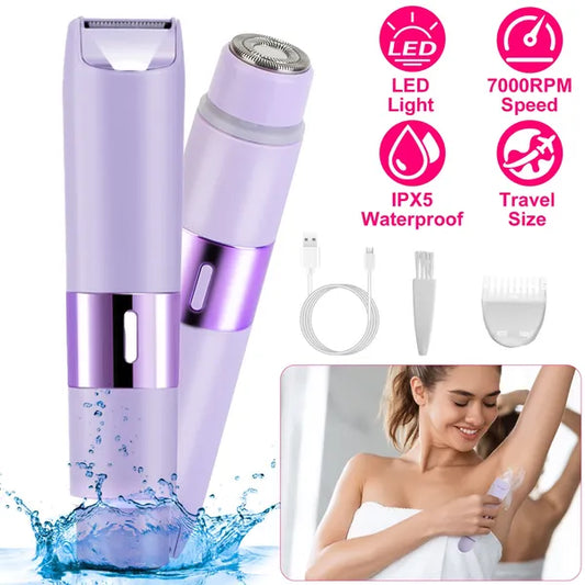 2 In 1 Bikini Trimmer For Women Dual Head Cordless Body Shaver IPX5 Waterproof Rechargeable