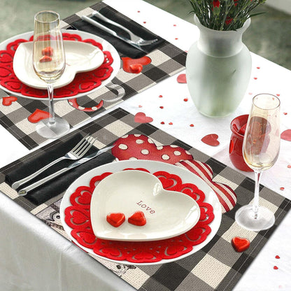Heart & Gnome Valentine Placemats – Set of 4 for Family Gatherings