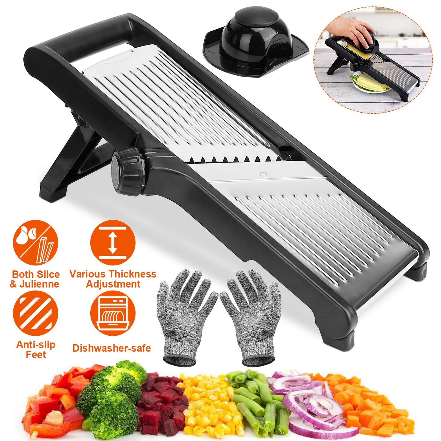 1Pc Mandoline Food Slicer Stainless Steel Food Cutter - Vegetable Fruit Chopper, Grater, Peeler