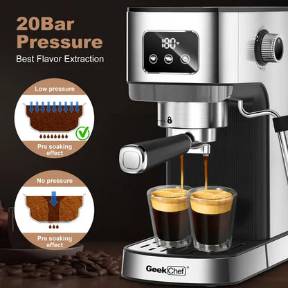 Geek Chef Espresso Machine, Cappuccino & Latte Machine With ESE POD Filter & Milk Frother Steam Wand