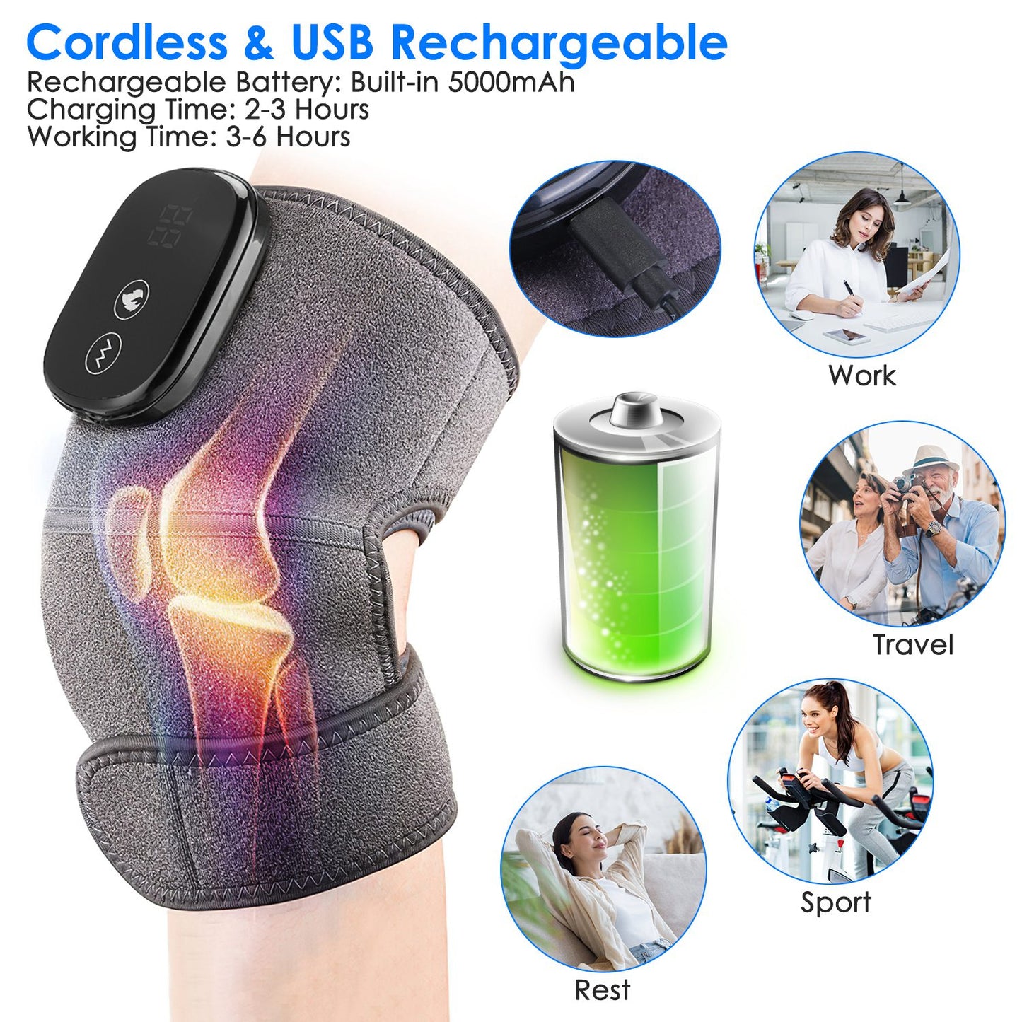 3-In-1 Heated Knee Massager With 3 Level Vibration And Heating Modes
