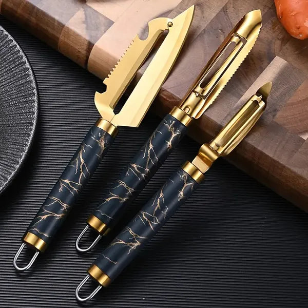 Multifunction Stainless Steel Peeler Set with Non-Slip Grip for Fruits and Vegetables