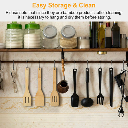 6 Pcs of Bamboo Wooden Spoons, Nonstick Wooden Cookware, Kitchen Gadgets