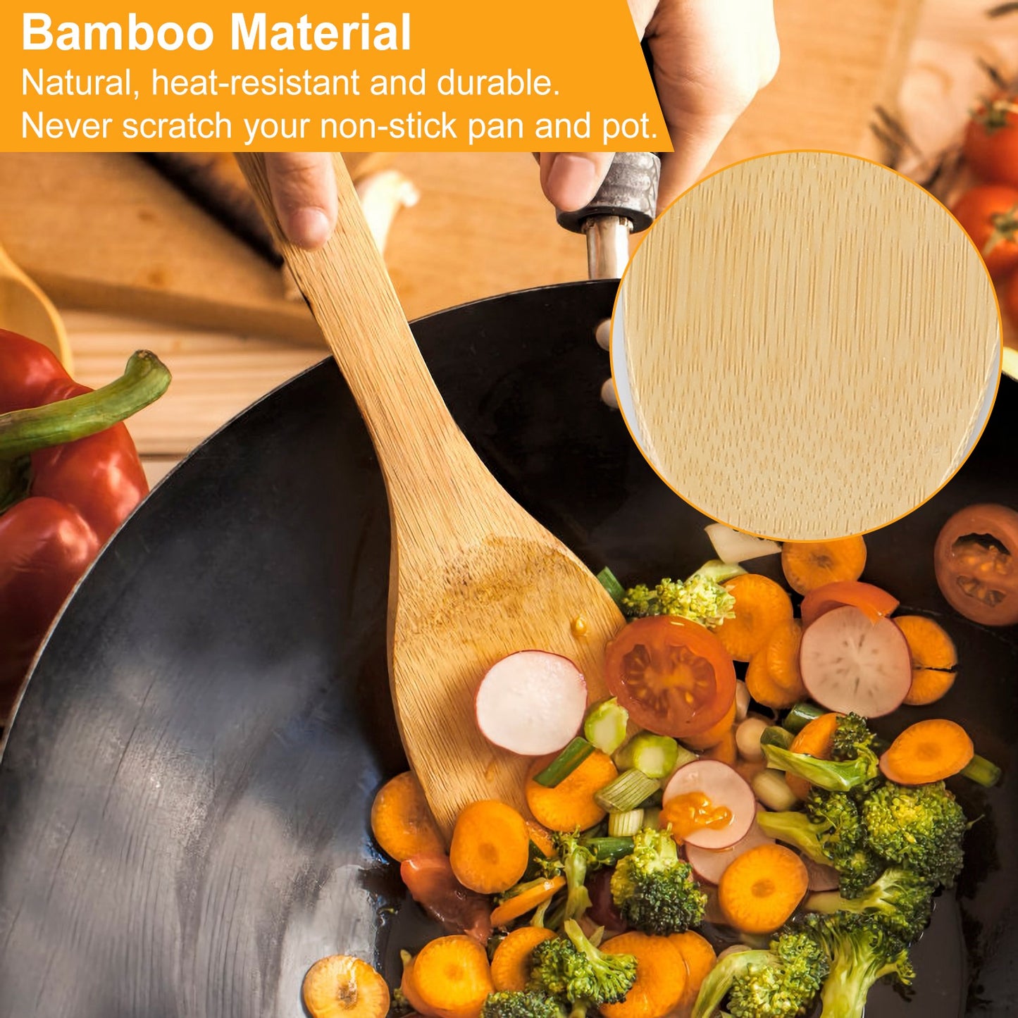 6 Pcs of Bamboo Wooden Spoons, Nonstick Wooden Cookware, Kitchen Gadgets