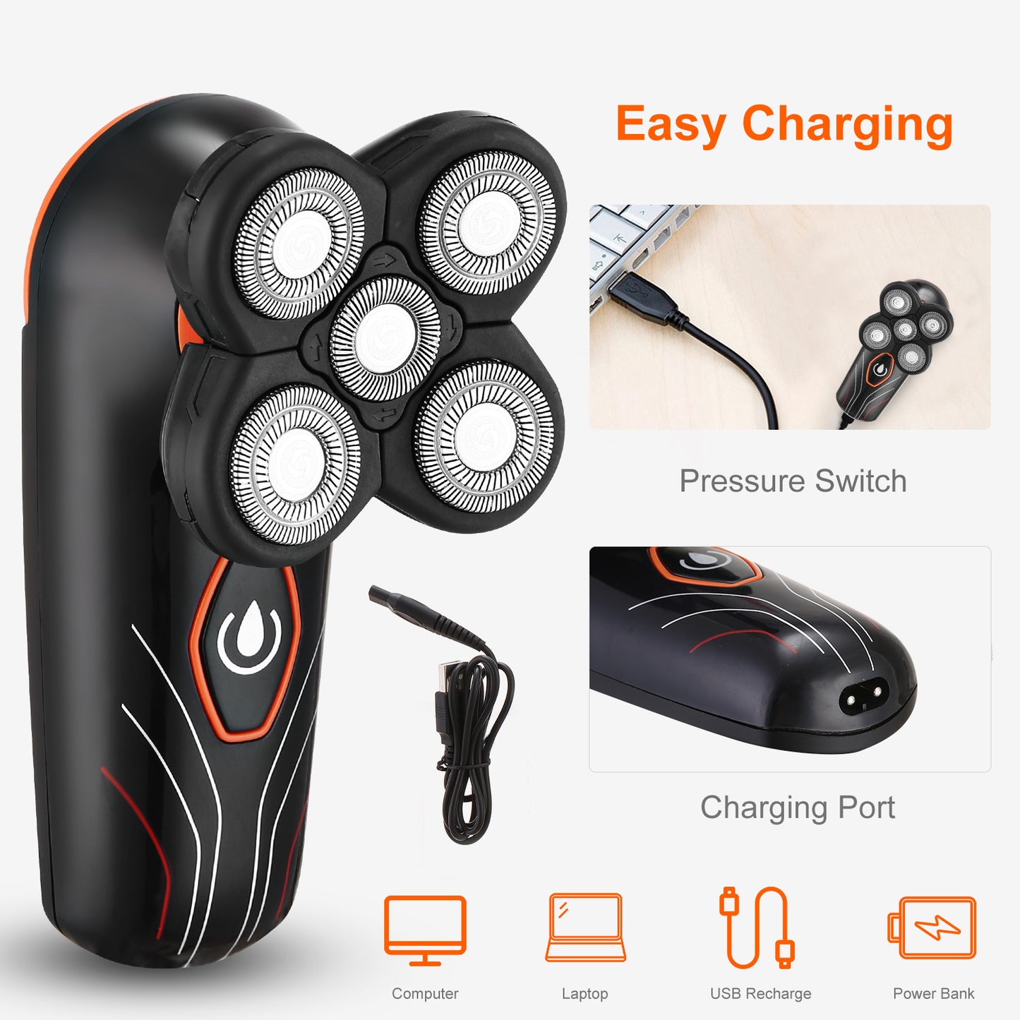 4D Electric Shavers Razor IPX7 Waterproof Wet & Dry For Men