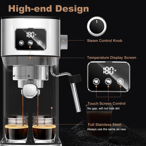 Geek Chef Espresso Machine, Cappuccino & Latte Machine With ESE POD Filter & Milk Frother Steam Wand