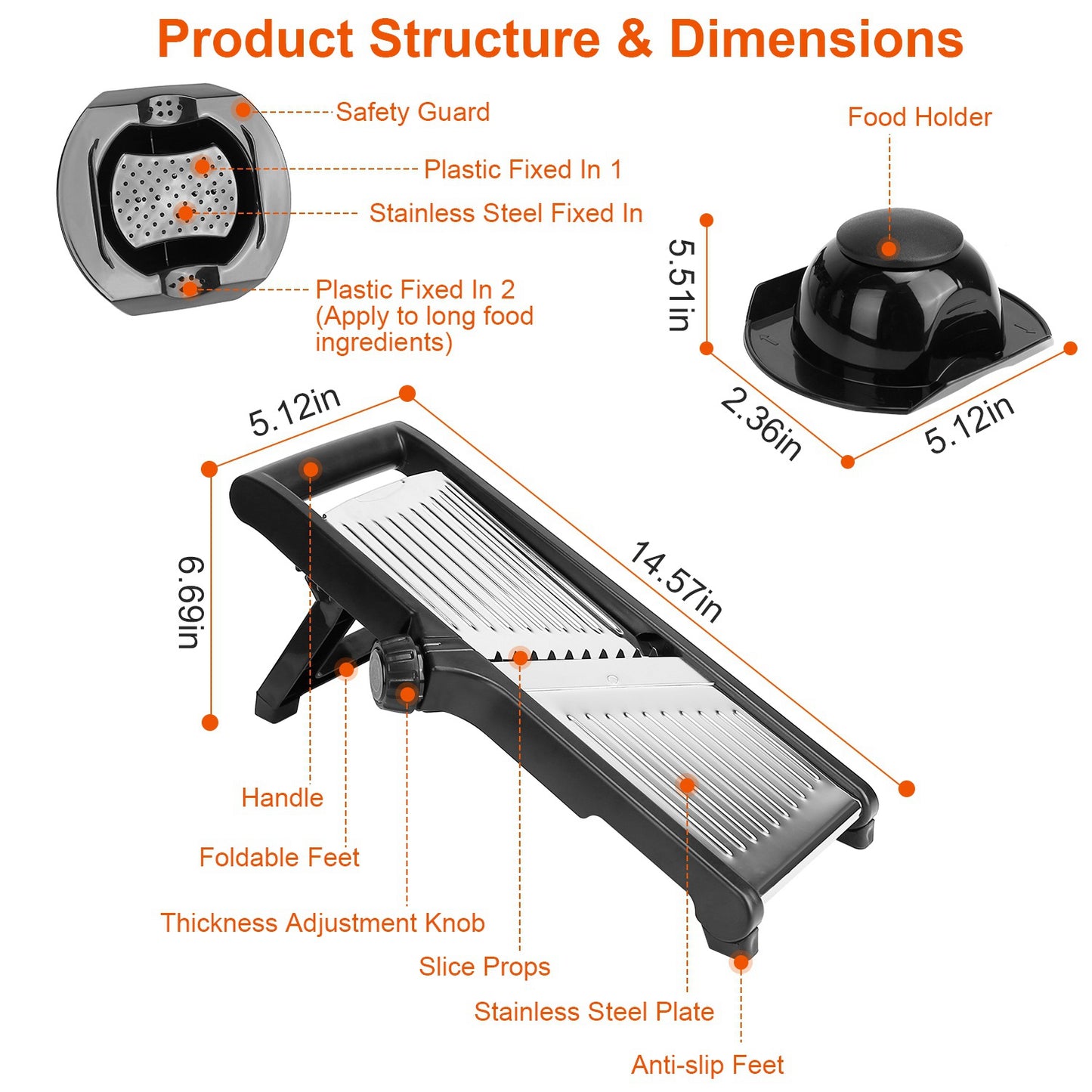 1Pc Mandoline Food Slicer Stainless Steel Food Cutter - Vegetable Fruit Chopper, Grater, Peeler