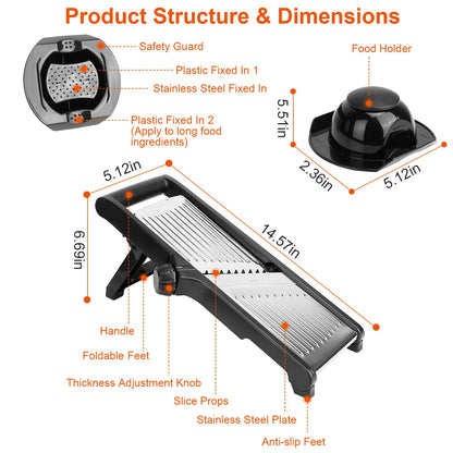 1Pc Mandoline Food Slicer Stainless Steel Food Cutter - Vegetable Fruit Chopper, Grater, Peeler